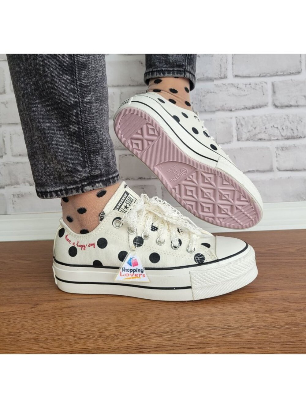 ❤️Converse Chuck Taylor Lift Platform Polka Dots 9.5 Women Shoes White A10689C❤️